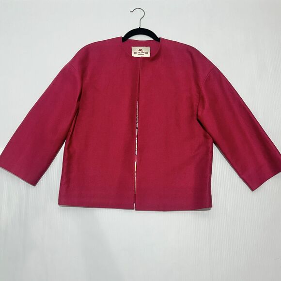 ETRO Milano 44 US/8 Box Blazer Jacket Pink Long Sleeve Open Front Size NWT $1280 - Picture 4 of 11